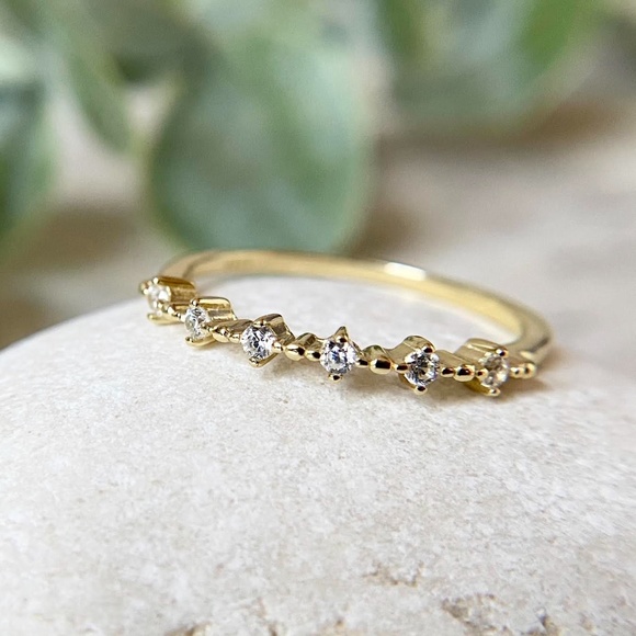 Dainty 14k Gold Plated CZ Ring 925 Sterling Silver Minimalist Stacking Ring - Picture 5 of 6